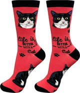 BLACK & WHITE CAT (TUXEDO) Adult Unisex Socks By E&S Pets Choose Style
