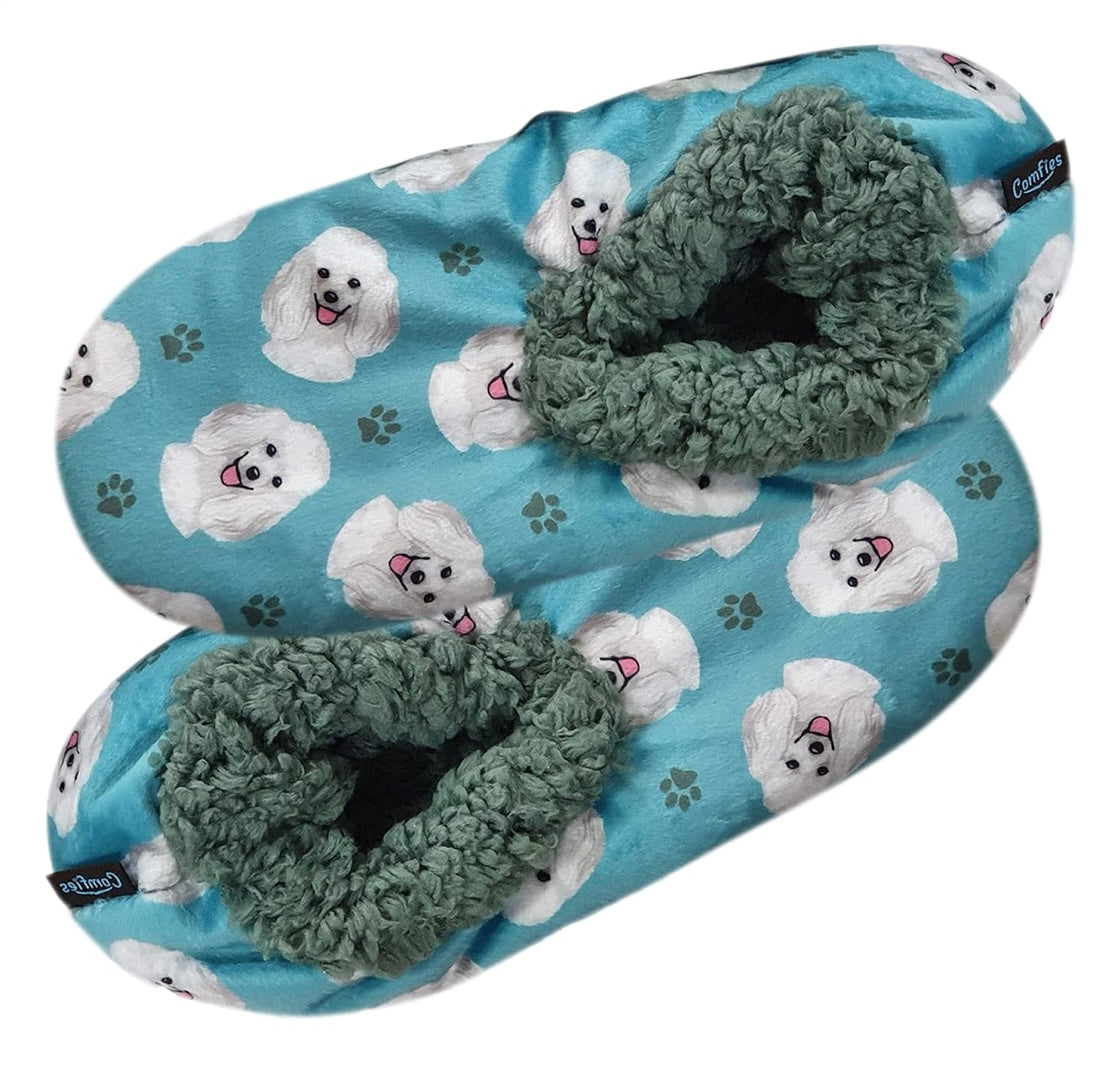 COMFIES BRAND Ladies POODLE DOG (WHITE) Non-Skid Slippers - Novelty Socks And Slippers