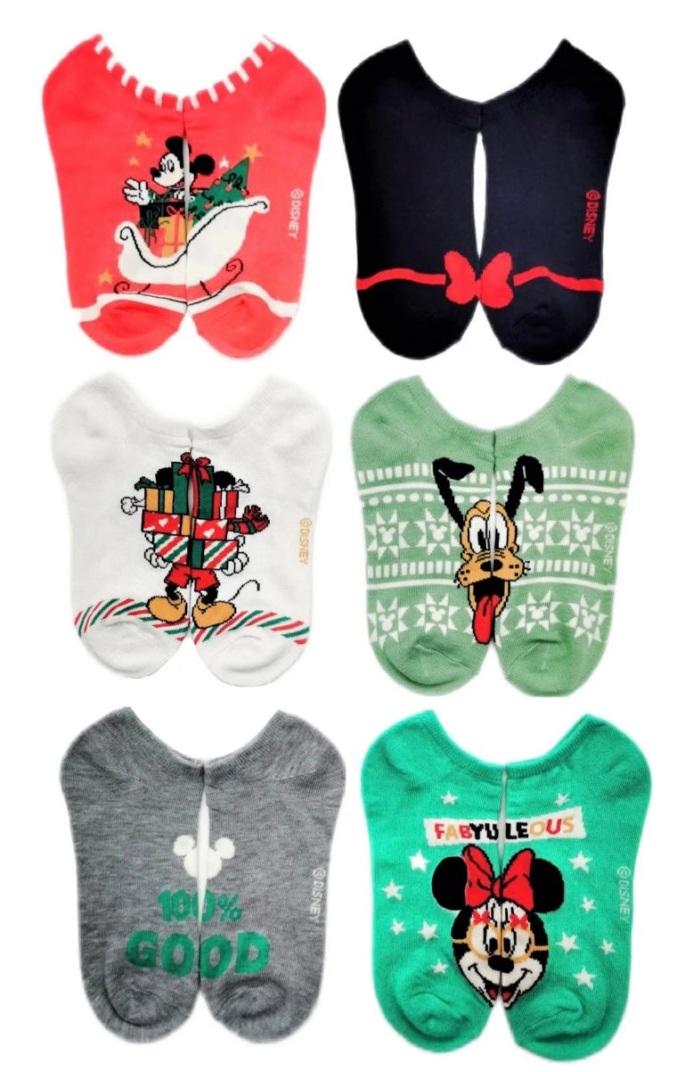 DISNEY Ladies CHRISTMAS 6 Pair of No Show Socks ‘FABYULEOUS’ - Novelty Socks And Slippers