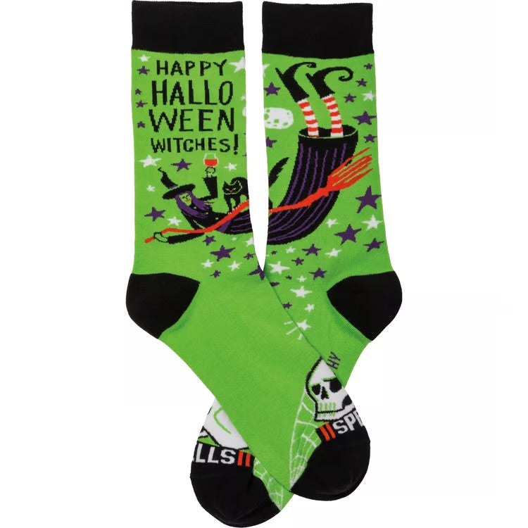 HAPPY HALLOWEEN WITCHES Adult Unisex Socks PRIMITIVES BY KATHY Brand - Novelty Socks And Slippers