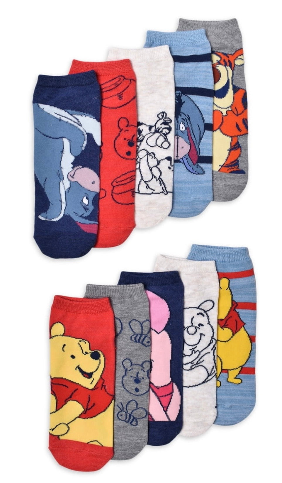 DISNEY WINNIE THE POOH Ladies 10 Pair Of Low Show Socks Eyeore, Tigger, Piglet
