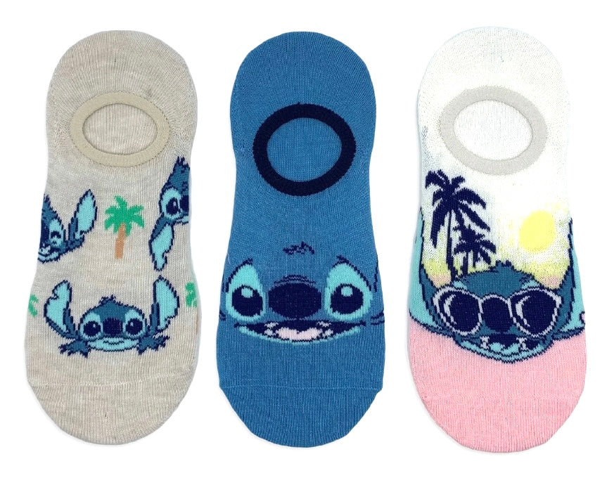 DISNEY LILO & STITCH Ladies 3 Pair Of No Show Liner Socks With PALM TREES & SUN - Novelty Socks And Slippers