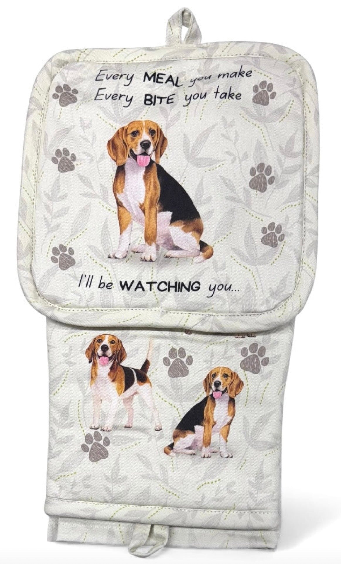 DOG & CAT 3 Piece Oven Mitt & Tea Towel Set By E&S Pets (CHOOSE BREED) - Novelty Socks And Slippers