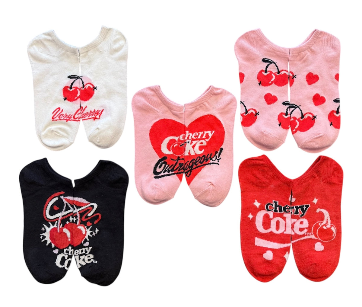 CHERRY COCA-COLA Ladies Valentines Day 5 Pair Of No Show Socks ‘Outrageous’ - Novelty Socks And Slippers