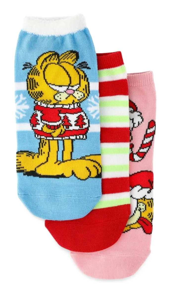 GARFIELD & ODIE Ladies Christmas 3 Pair Of No Show Socks - Novelty Socks And Slippers