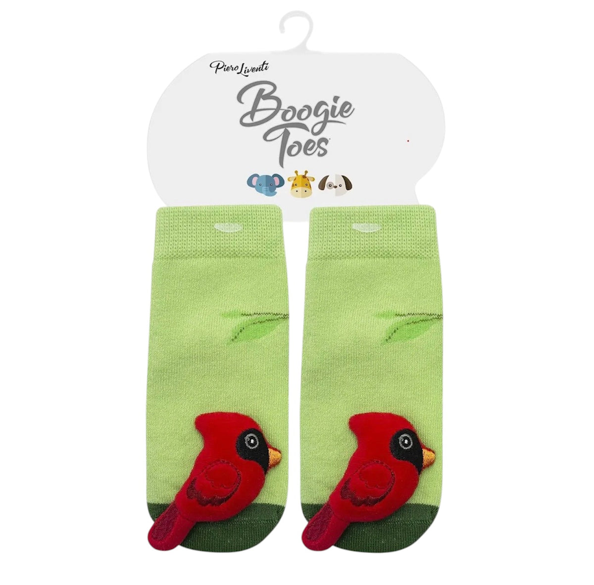 RED CARDINAL BIRD Unisex Baby Rattle Gripper Bottom Socks BOOGIE TOES Brand By PIERO Liventi - Novelty Socks And Slippers