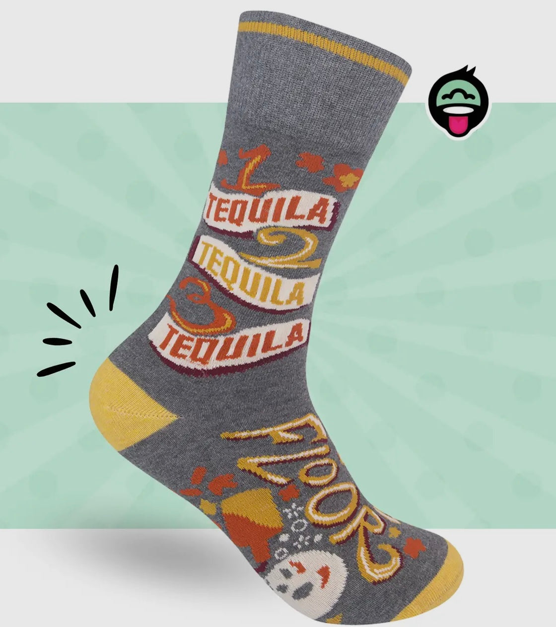 FUNATIC Brand Unisex TEQUILA Socks '1 TEQUILA 2 TEQUILA 3 TEQUILA FLOOR' - Novelty Socks And Slippers