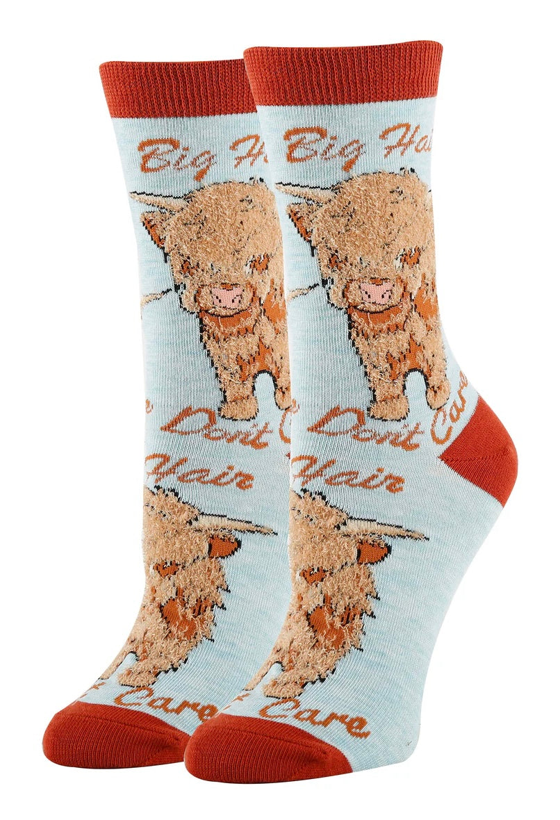 OOOH YEAH Brand Ladies BULL Socks ‘BIG HAIR DON’T CARE’ - Novelty Socks And Slippers