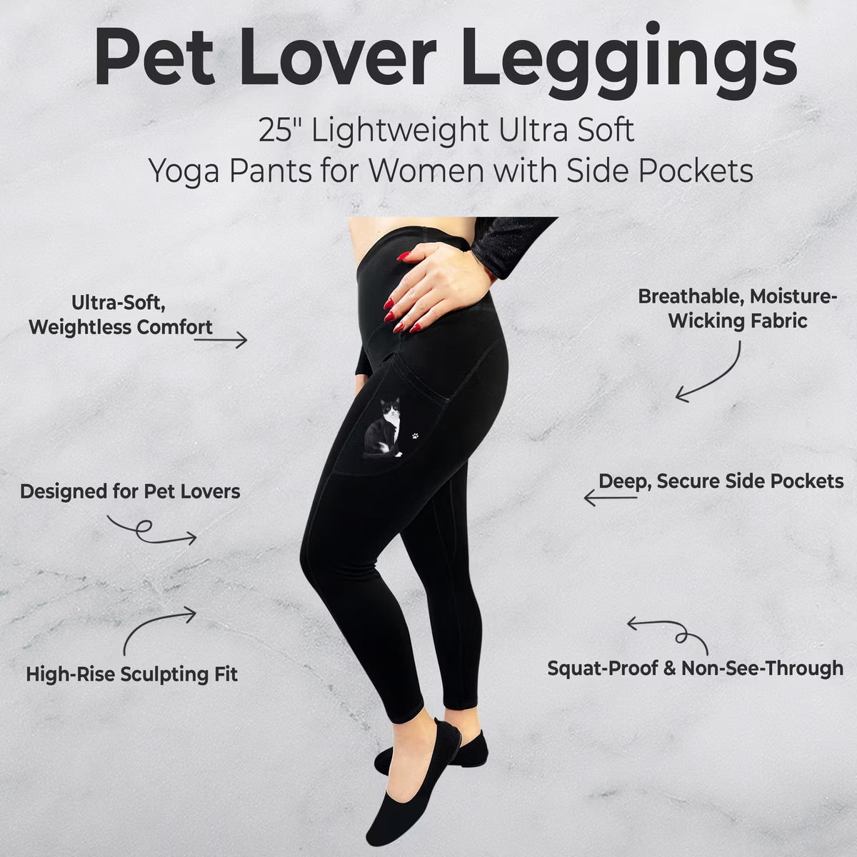 BLACK & WHITE TUXEDO CAT Ladies High Rise Leggings With Pockets URBAN ATHLETICS Brand By E&S Pets