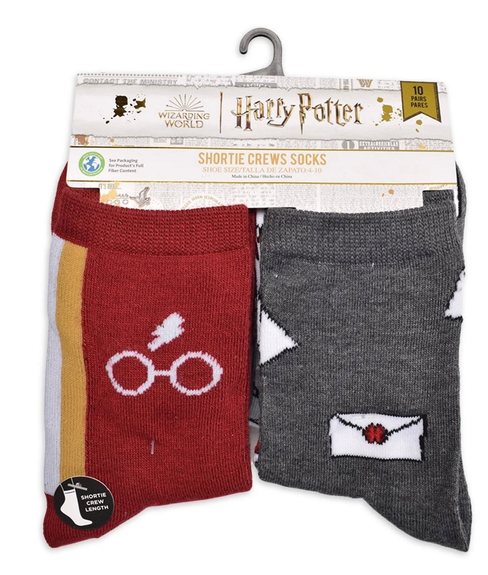 HARRY POTTER Ladies 10 Pair Of Shortie Crew Socks - Novelty Socks And Slippers