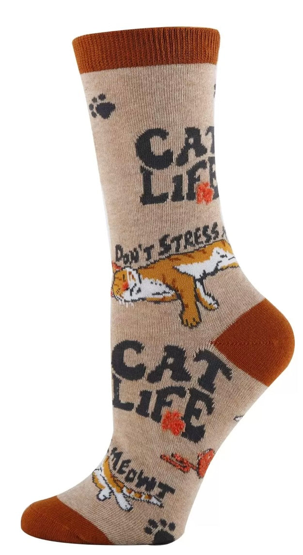 OOOH YEAH Brand Ladies CAT LIFE Socks ‘DON’T STRESS MEOWT’ - Novelty Socks And Slippers