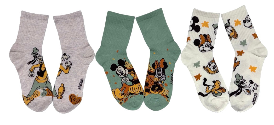 DISNEY Ladies 3 Pair Of Harvest Thanksgiving Socks Mickey, Minnie, Goofy - Novelty Socks And Slippers