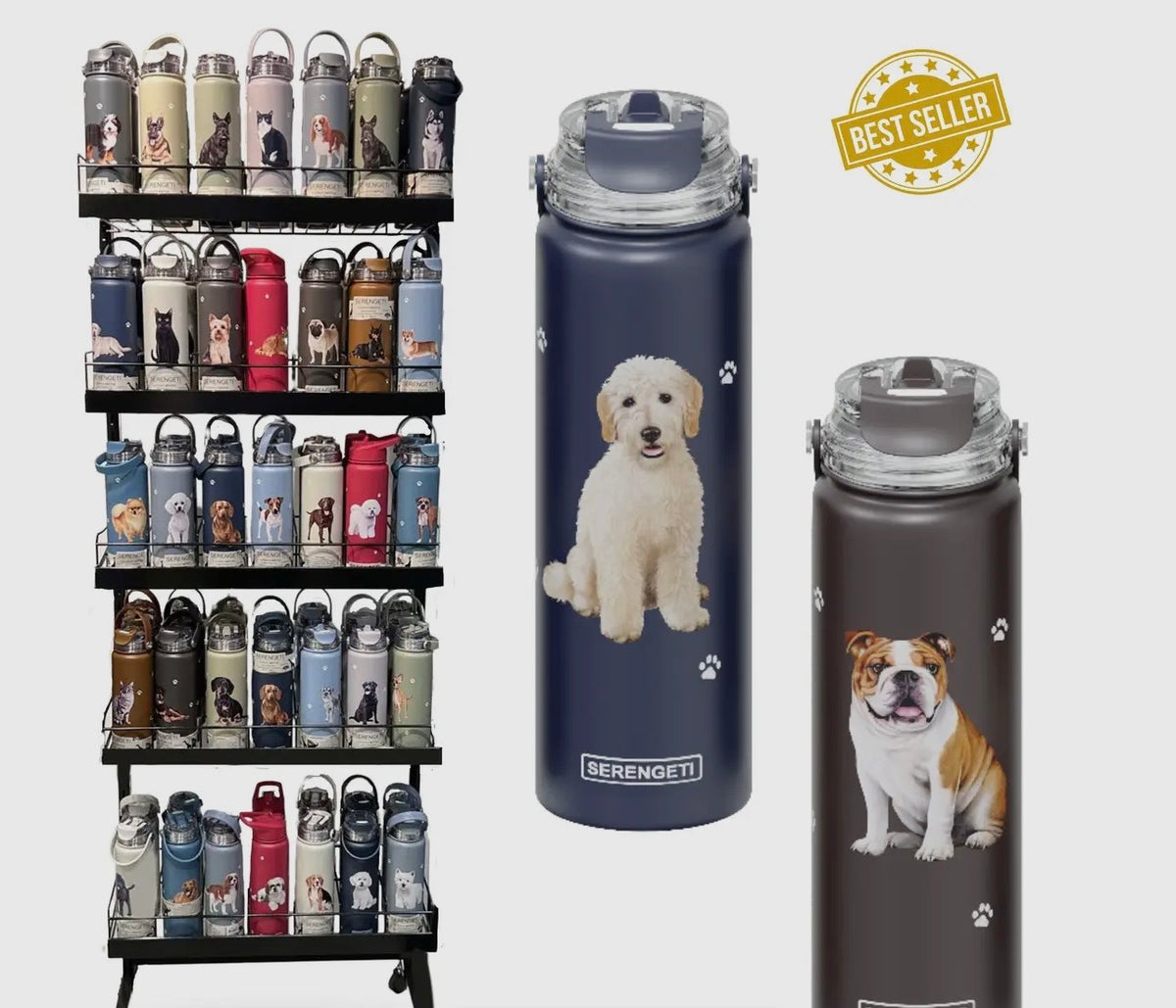 Dog & Cat Stainless Steel 24 Oz. Water Bottle By E&S Pets (Choose Breed) - Novelty Socks And Slippers