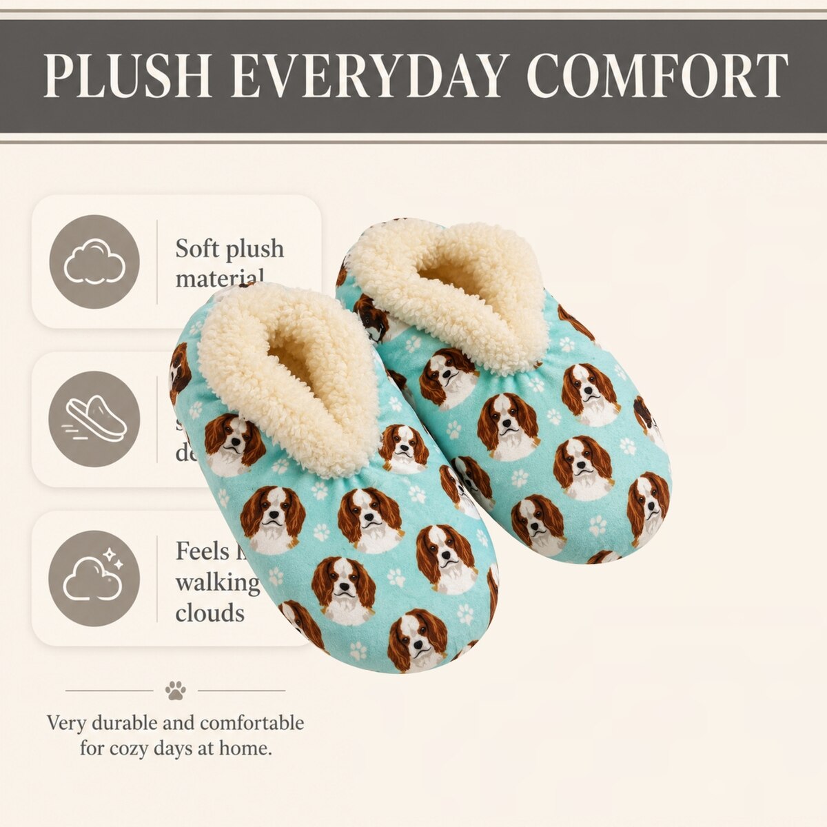 CAVALIER KING CHARLES Dog Ladies Non-Slip Slippers COMFIES BRAND By E&S Pets