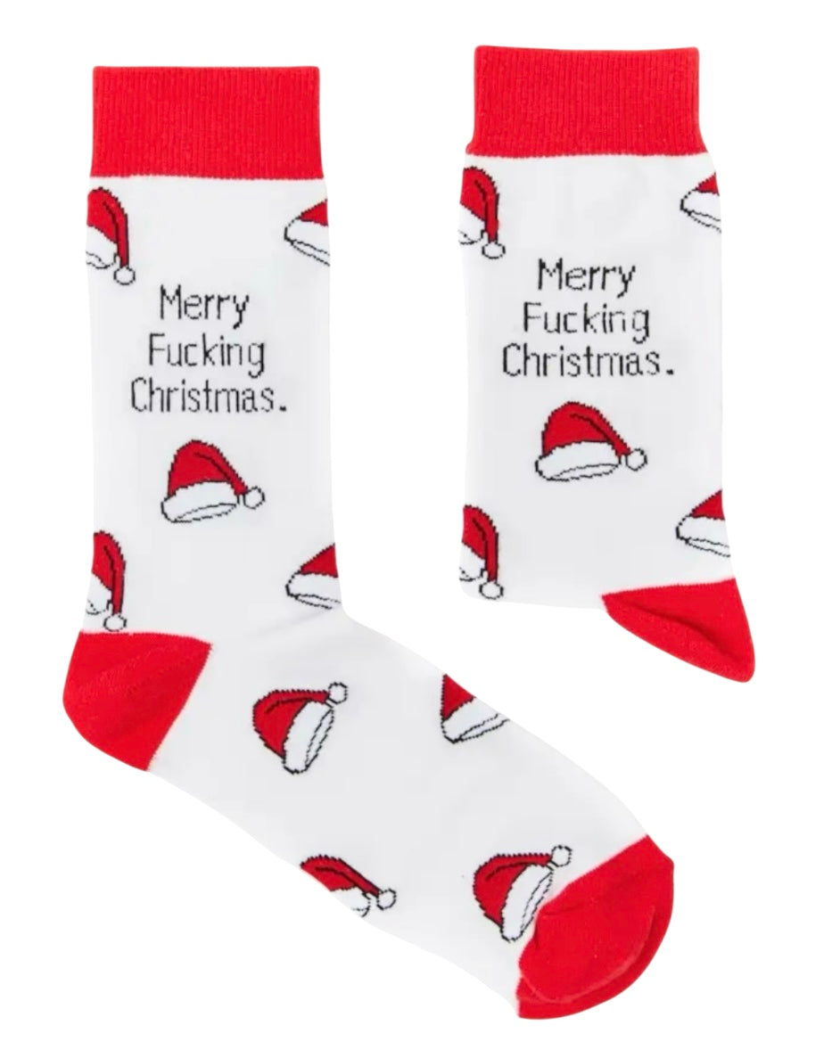 URBAN ECCENTRIC Unisex MERRY FUCKING CHRISTMAS Crew Socks - Novelty Socks And Slippers