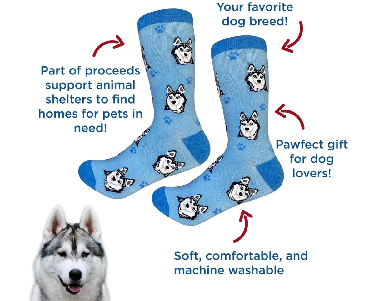 SIBERIAN HUSKY Dog Unisex Socks By E&S Pets CHOOSE SOCK DADDY, HAPPY TAILS, LIFE IS BETTER - Novelty Socks for Less