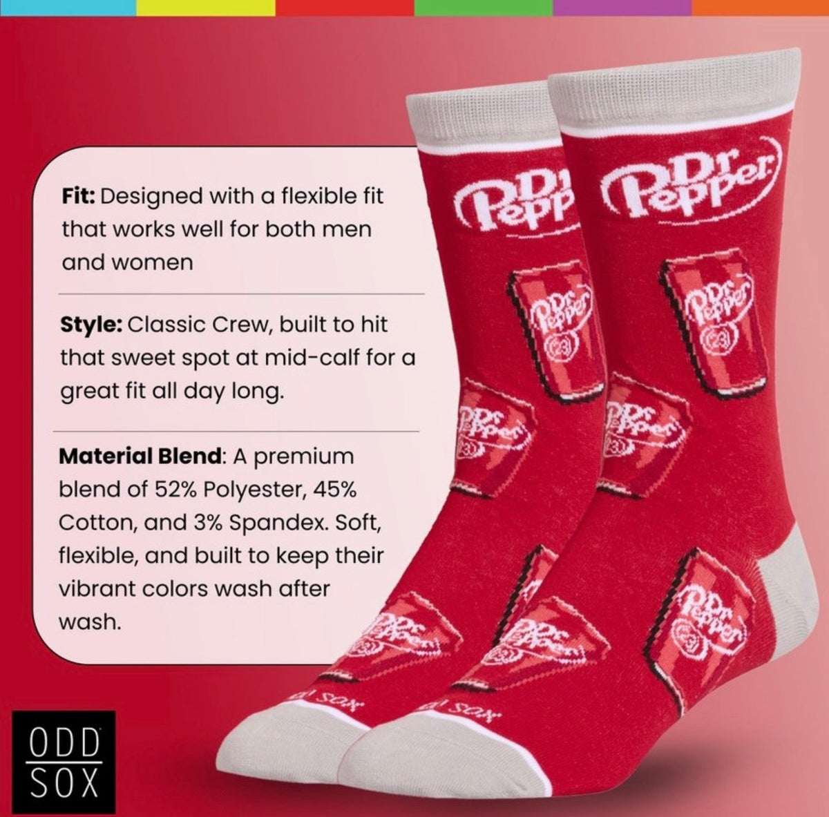 DR. PEPPER Soda Adult Unisex Socks COOL SOCKS Brand Large Feet
