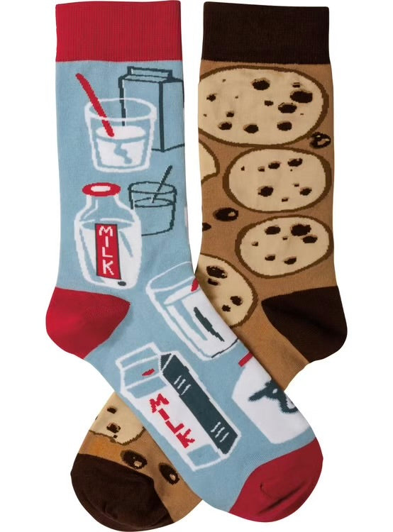 MILK & COOKIES Mismatched Unisex Socks Primitives By Kathy - Novelty Socks And Slippers