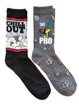 PEANUTS Men’s 2 Pair Of Socks SNOOPY & WOODSTOCK ‘CHILL OUT’ 'SKI PRO' - Novelty Socks And Slippers