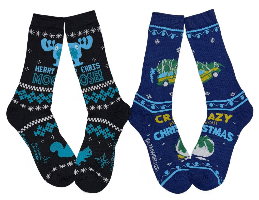 National Lampoons Christmas Vacation Men’s 2 Pair Of Socks ‘MERRY CHRIS MOOSE’ BIOWORLD Brand - Novelty Socks And Slippers