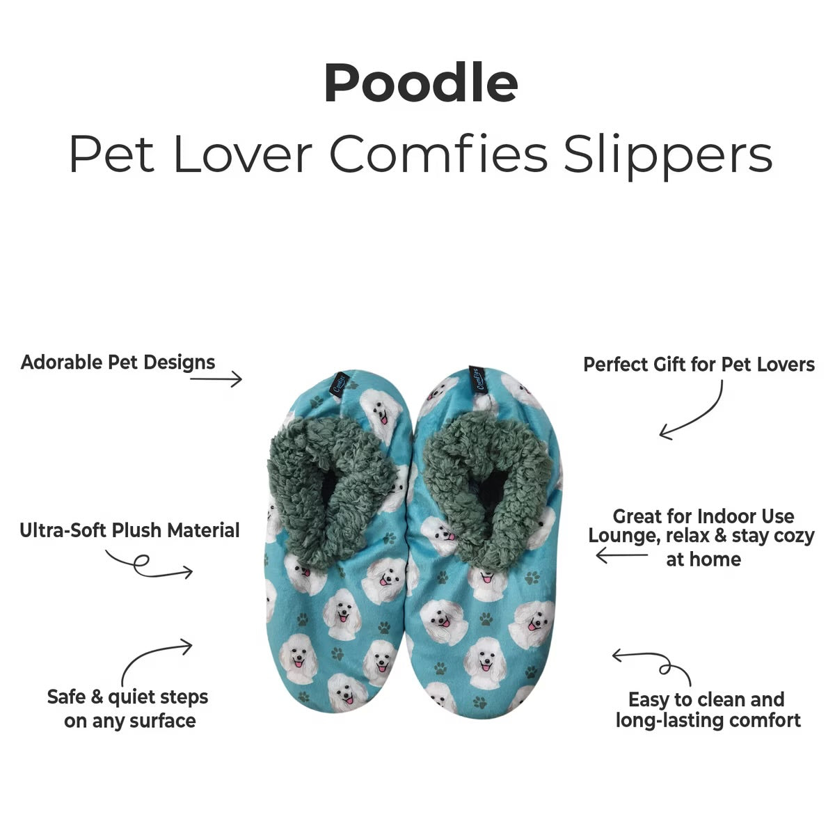 POODLE Dog Ladies Non-Slip Slippers COMFIES BRAND By E&S Pets