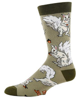 OOOH YEAH Brand Men’s WHITE FOX SQUIRREL Socks With ACORNS ‘NUTTY BUT NICE’ - Novelty Socks And Slippers