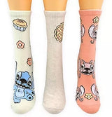 DISNEY LILO & STITCH Ladies 3 Pair Of THANKSGIVING Socks With Angel & Pies - Novelty Socks And Slippers