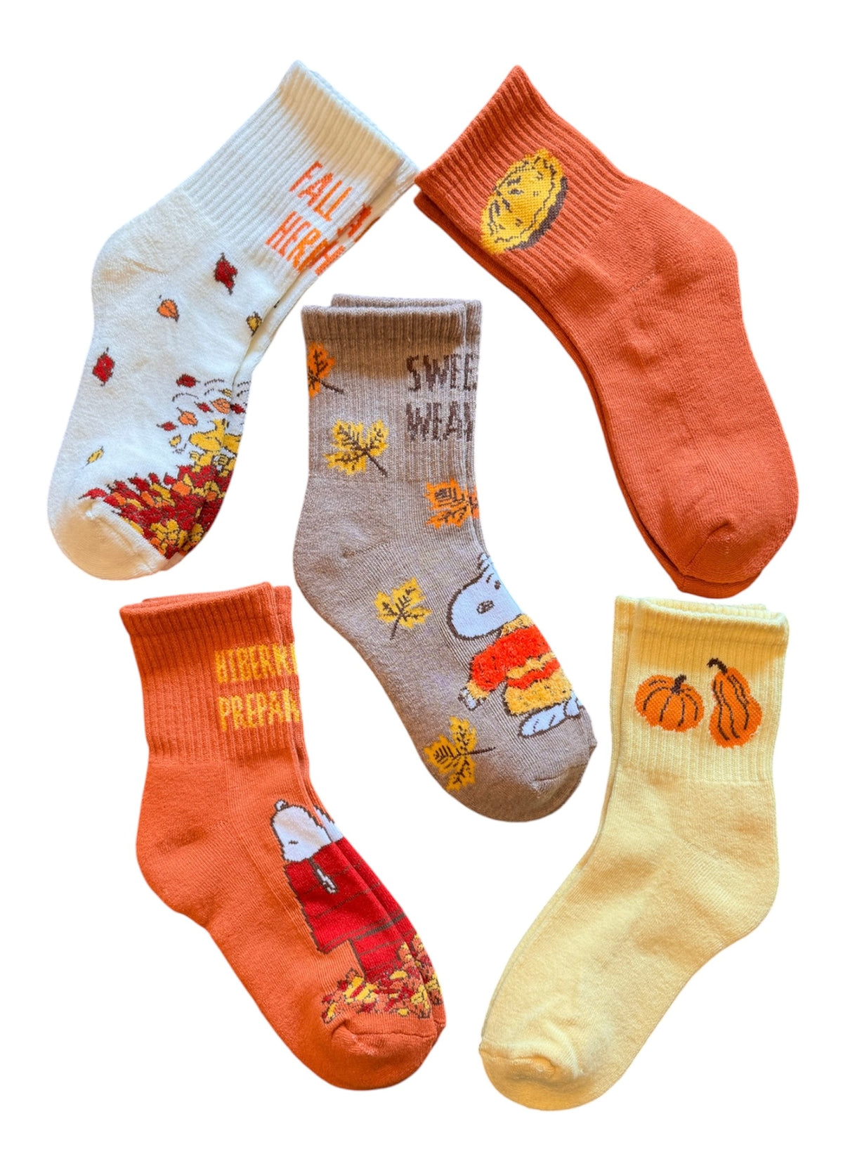 PEANUTS Ladies Thanksgiving 5 Pair of Thick Crew Socks Snoopy ‘FALL IS HERE’