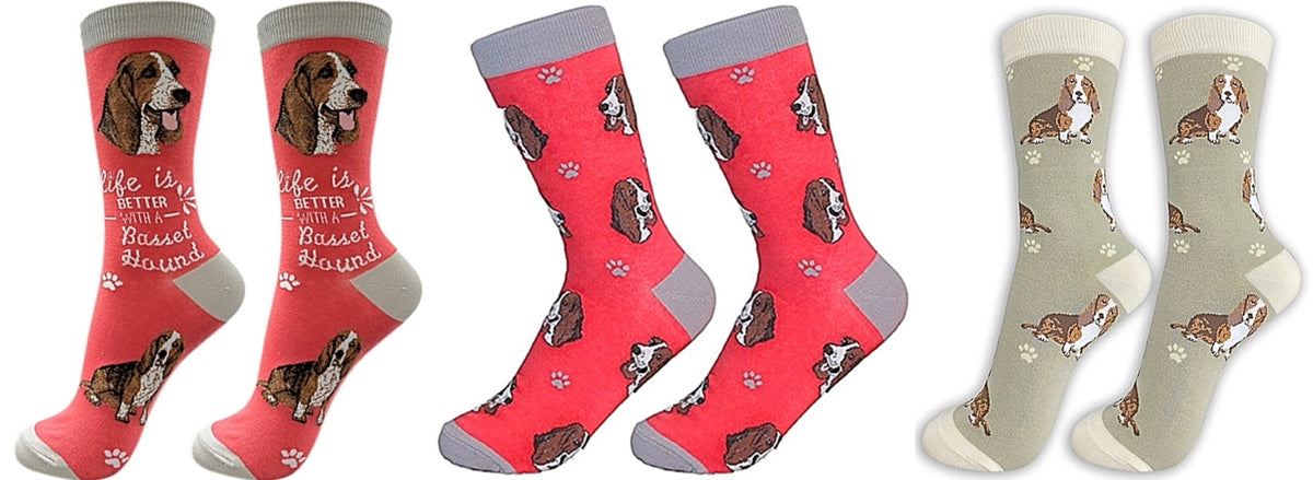 BASSET HOUND Dog Unisex Socks By E&S Pets CHOOSE SOCK DADDY, HAPPY TAILS Or LIFE IS BETTER - Novelty Socks for Less