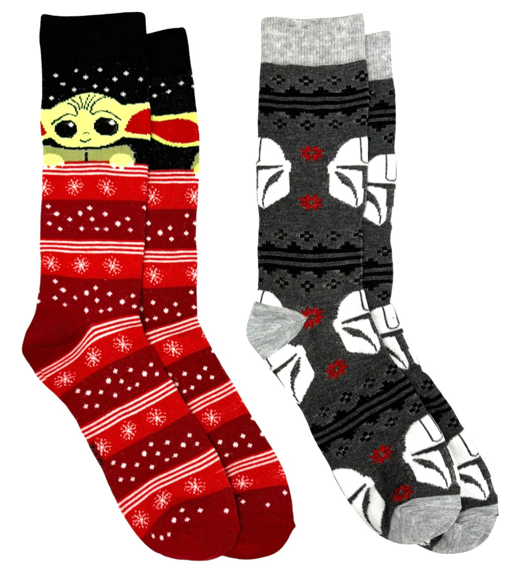 DISNEY STAR WARS THE MANDALORIAN 2 Pair Of BABY YODA CHRISTMAS Socks - Novelty Socks And Slippers
