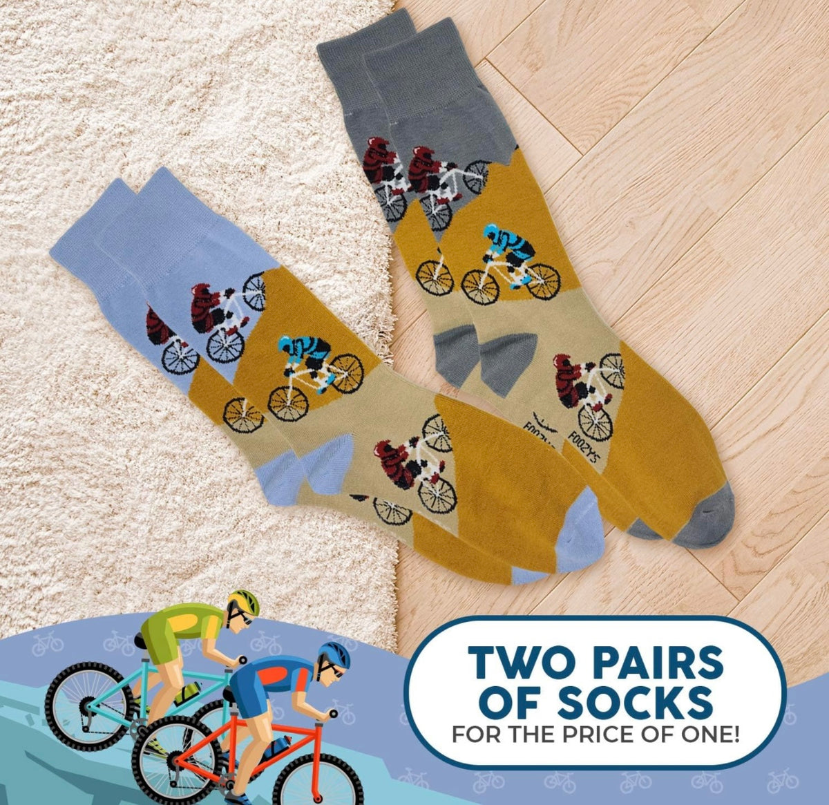 FOOZYS Brand Men’s MOUNTAIN BIKING 2 Pair Of Socks - Novelty Socks And Slippers