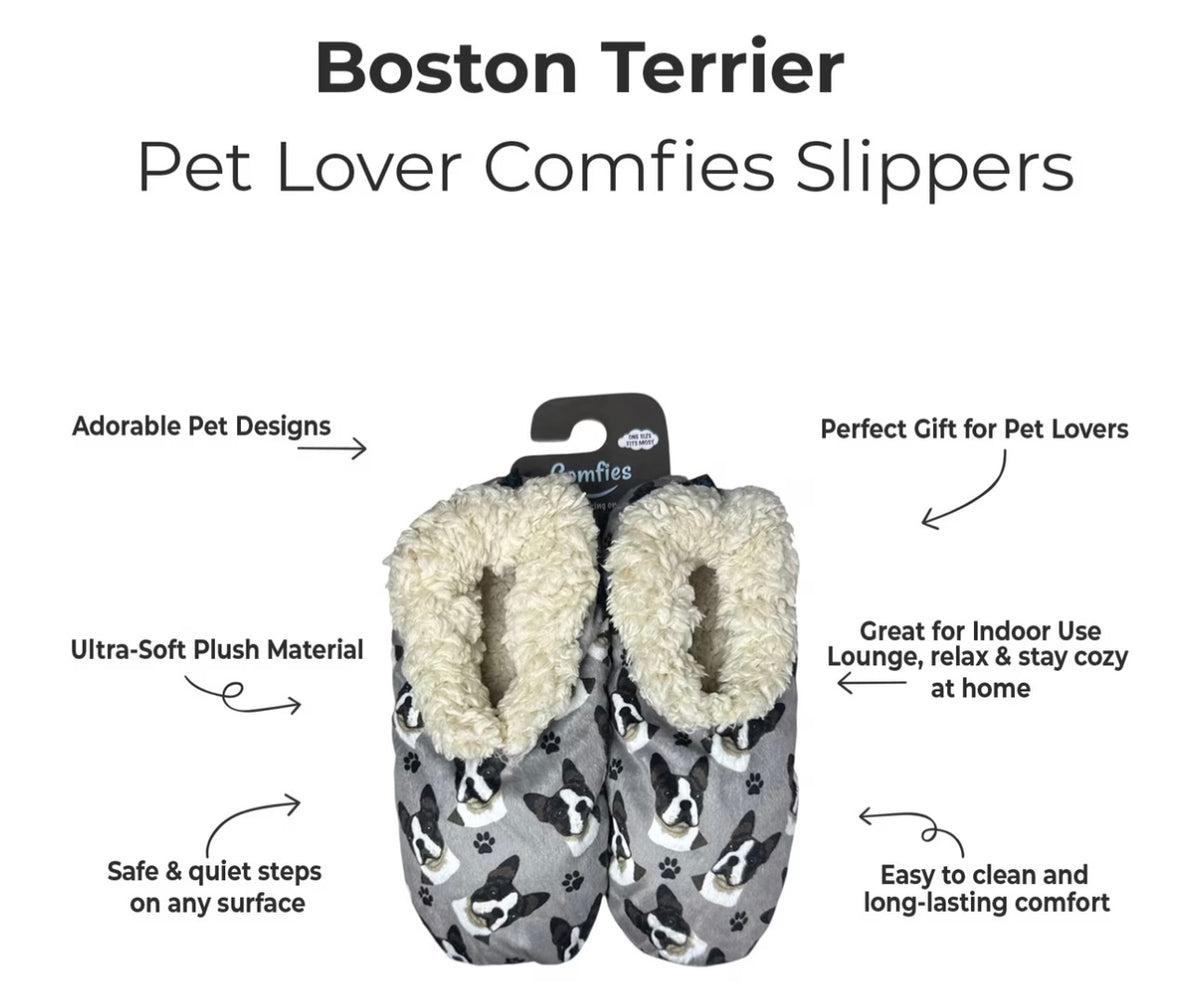 BOSTON TERRIER Dog Ladies Non-Slip Slippers COMFIES BRAND By E&S Pets - Novelty Socks And Slippers