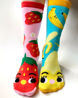 STRAWBERRY & BANANA Unisex Toddler Mismatched Gripper Bottom Socks PALS SOCKS Brand - Novelty Socks And Slippers