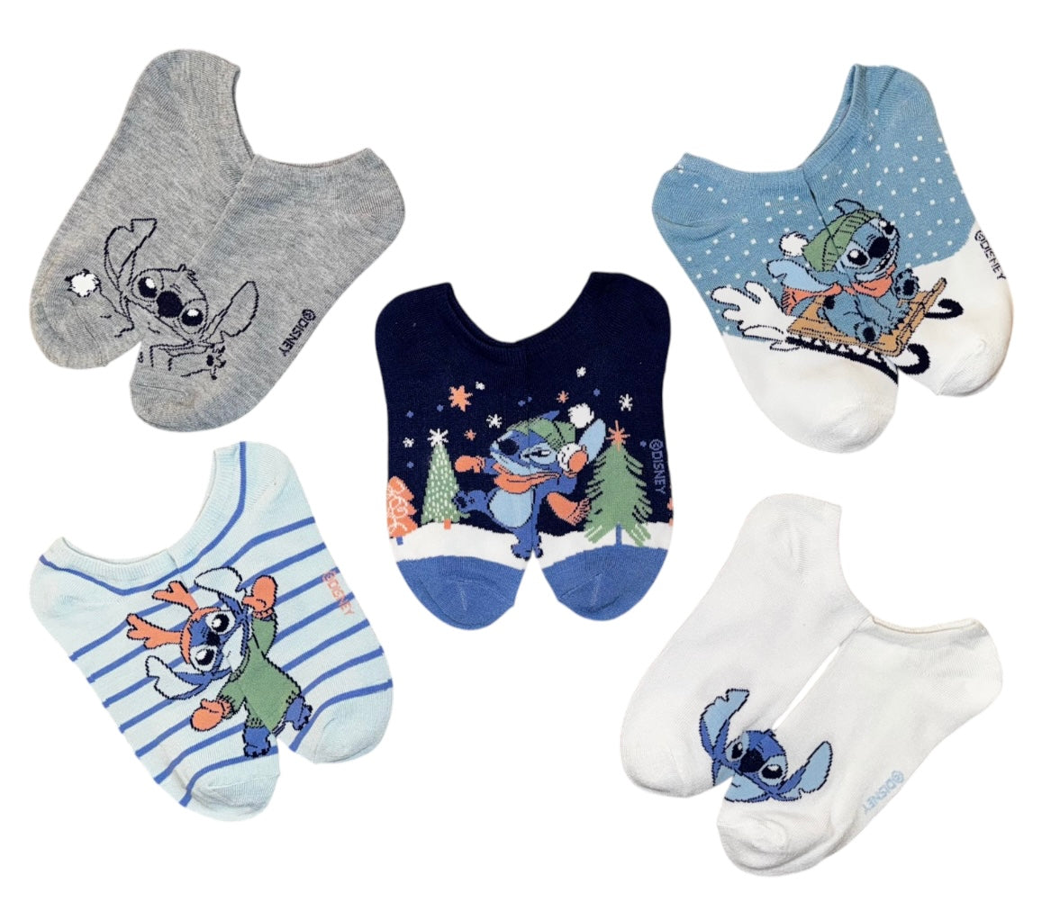 DISNEY LILO & STITCH Ladies CHRISTMAS 5 Pair Of No Show Socks - Novelty Socks And Slippers