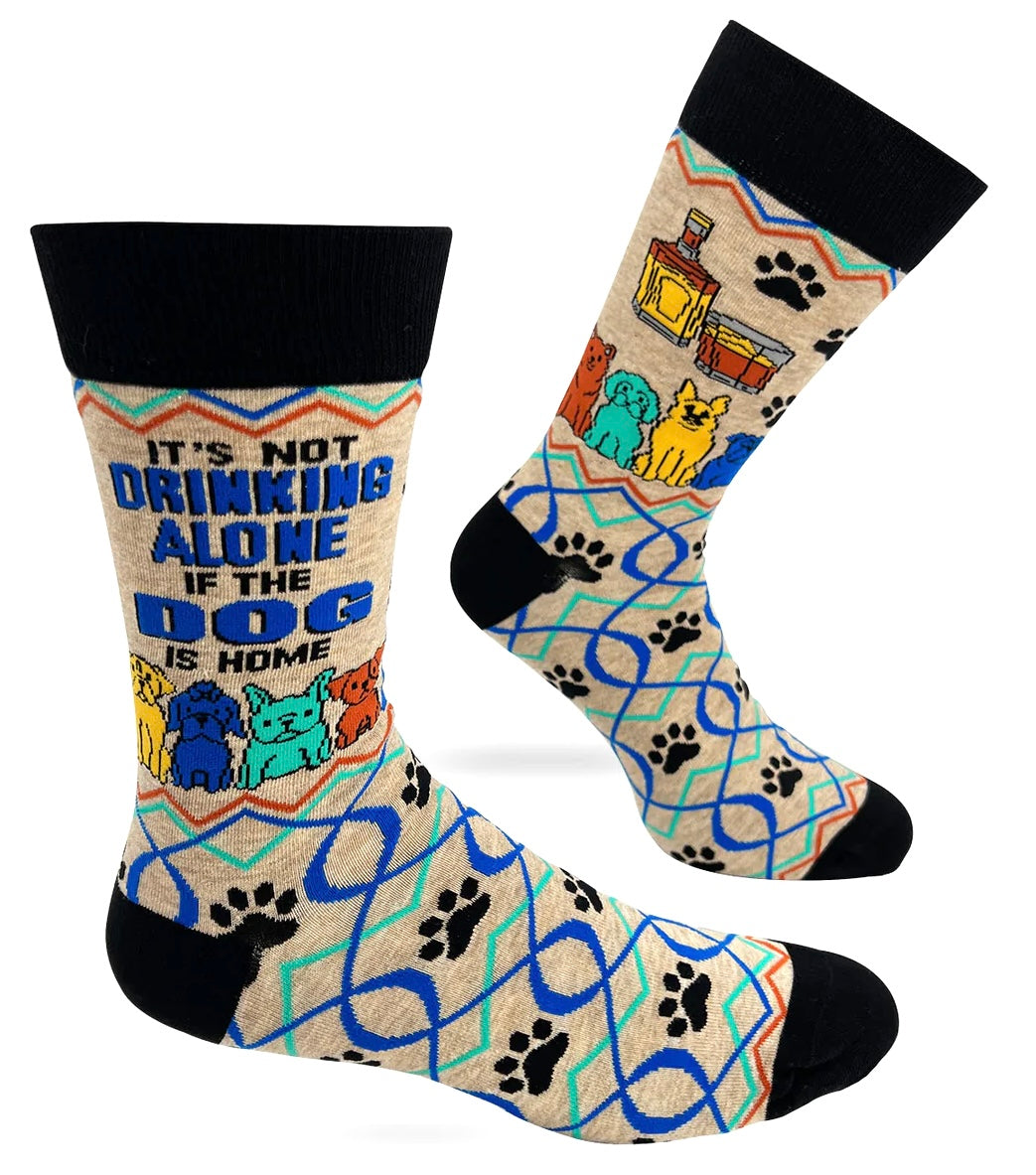 FABDAZ Brand Men’s IT’S NOT DRINKING ALONE IF THE DOG IS HOME Socks - Novelty Socks And Slippers