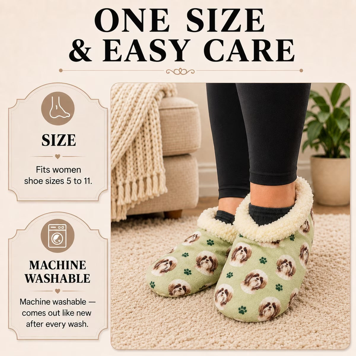 TAN SHIH TZU Dog Ladies Non-Slip Slippers COMFIES BRAND By E&S Pets
