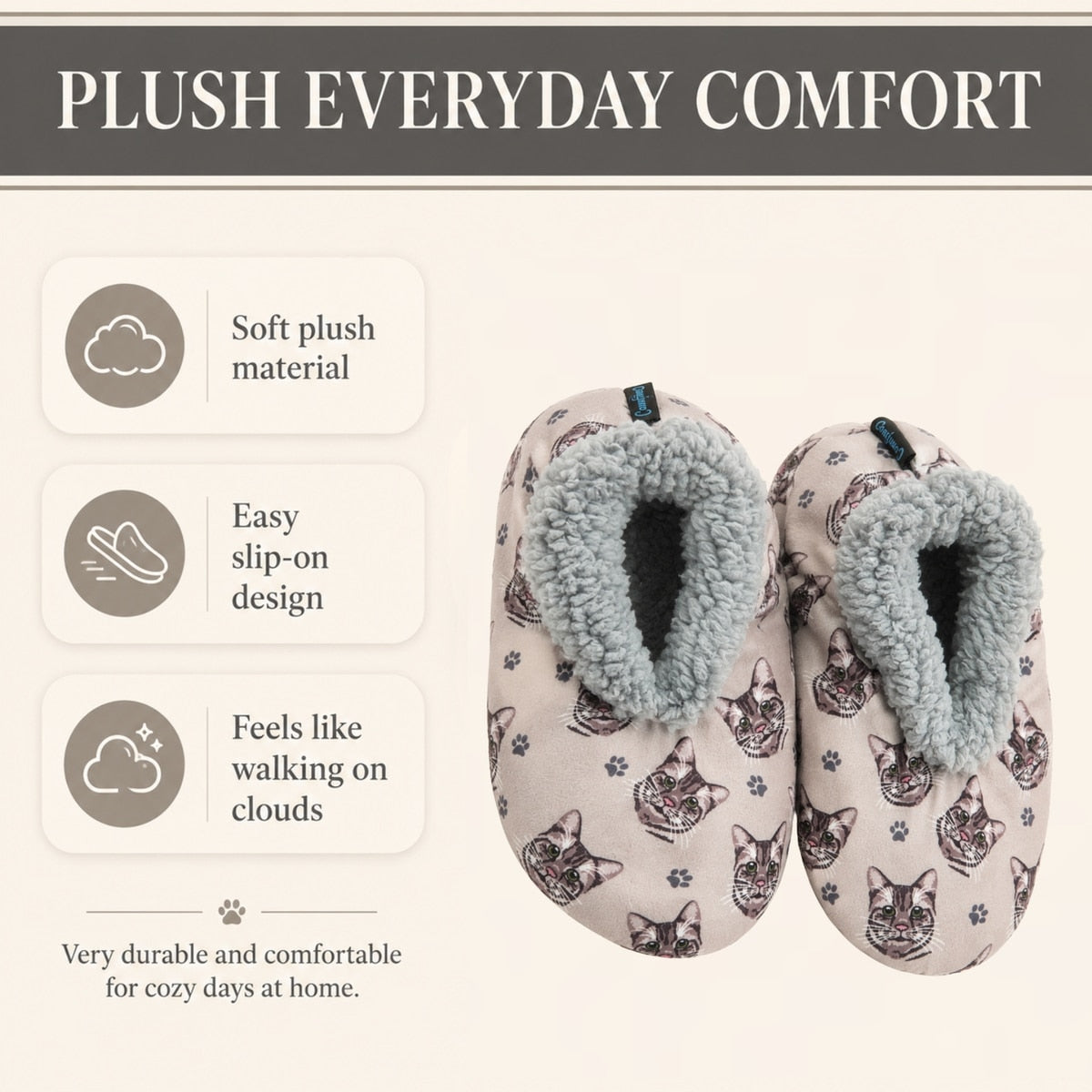 SILVER GRAY TABBY CAT Ladies Non-Slip Slippers COMFIES BRAND By E&S Pets