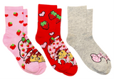 STRAWBERRY SHORTCAKE Ladies 3 Pair Of Socks STRAWBERRIES & HEARTS - Novelty Socks And Slippers