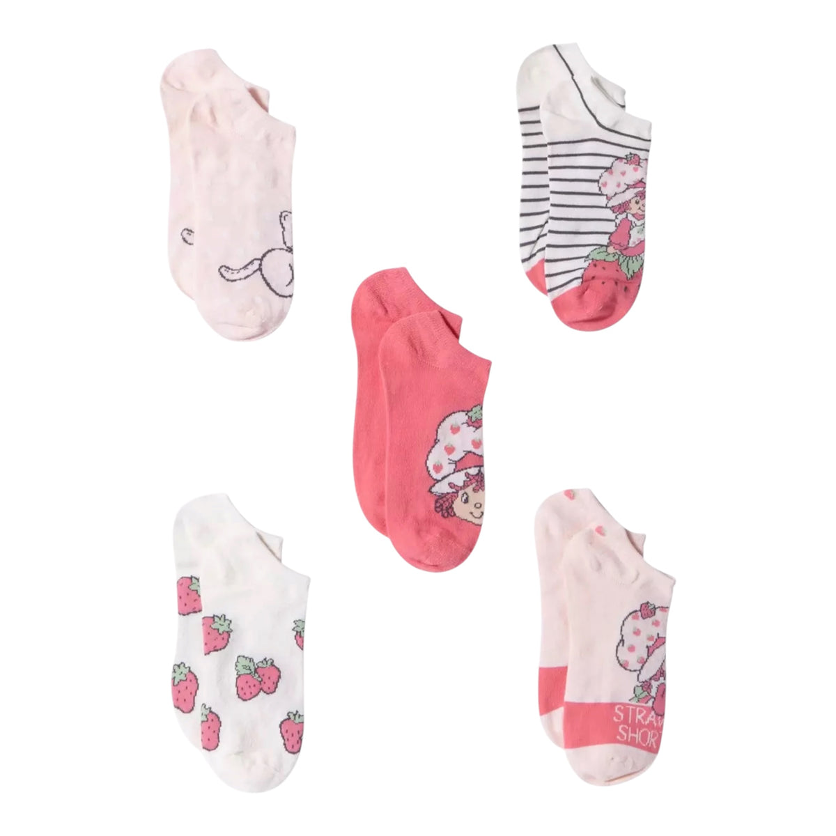 STRAWBERRY SHORTCAKE Ladies 5 Pair of No Show Socks With CUSTARD THE CAT