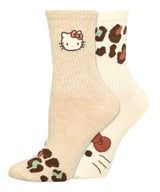 HELLO KITTY Ladies 2 Pair Of Crew Socks Animal Print