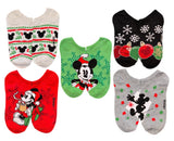 DISNEY Ladies CHRISTMAS MICKEY MOUSE 5 Pair Of No Show Socks - Novelty Socks And Slippers