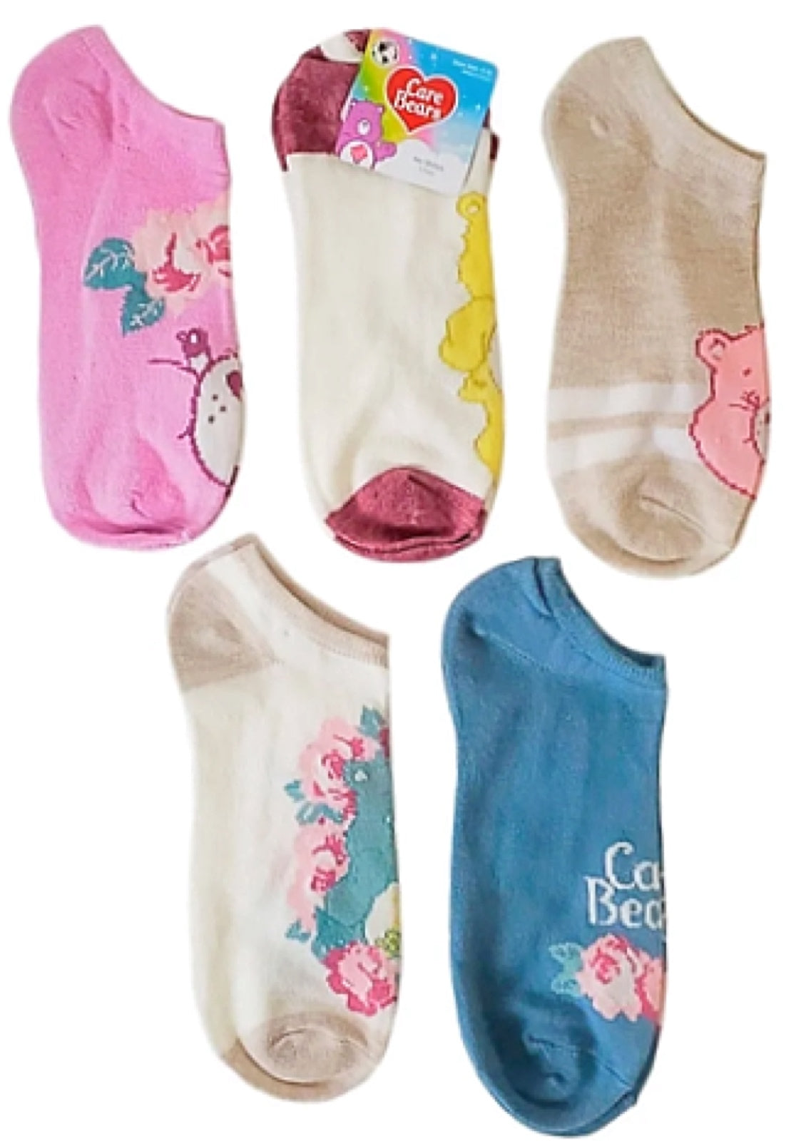 CARE BEARS Ladies 5 Pair Of No Show Socks FUNSHINE BEAR & CHEER BEAR - Novelty Socks And Slippers