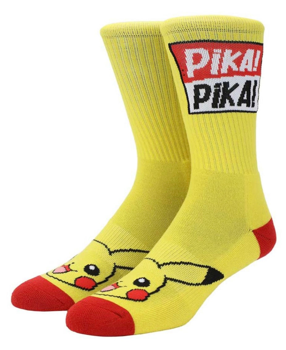 POKEMON Men’s PIKACHU Socks PIKA! PIKA! BIOWORLD Brand - Novelty Socks And Slippers