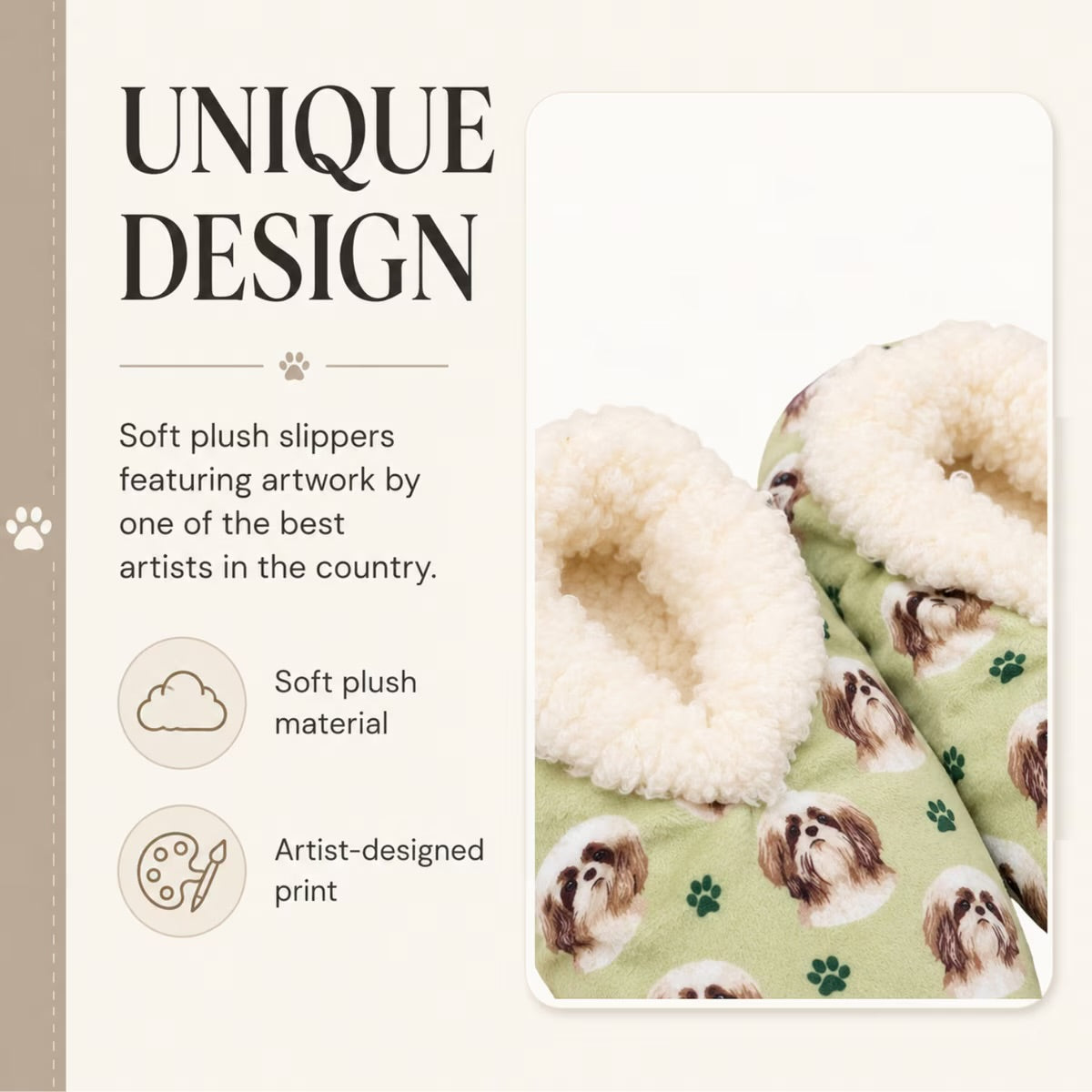 TAN SHIH TZU Dog Ladies Non-Slip Slippers COMFIES BRAND By E&S Pets