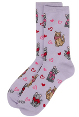 MeMoi Brand Ladies VALENTINES DAY Socks Cats ‘Fur-ever Hearts’ - Novelty Socks And Slippers