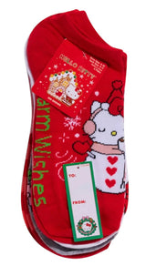 SANRIO HELLO KITTY Ladies CHRISTMAS 5 Pair Of No Show Socks ‘WARM WISHES’ - Novelty Socks And Slippers