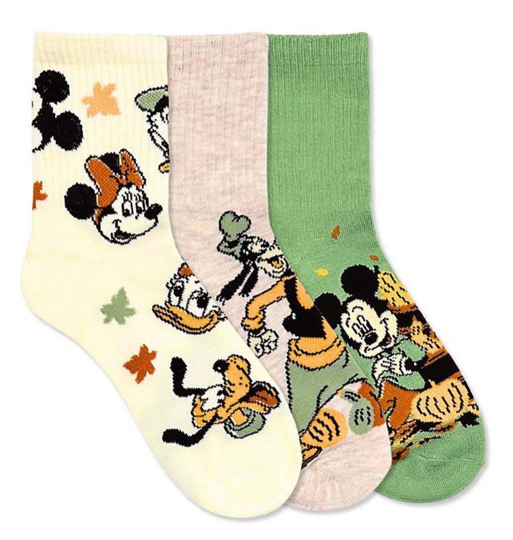 DISNEY Ladies 3 Pair Of Harvest Thanksgiving Socks Mickey, Minnie, Goofy
