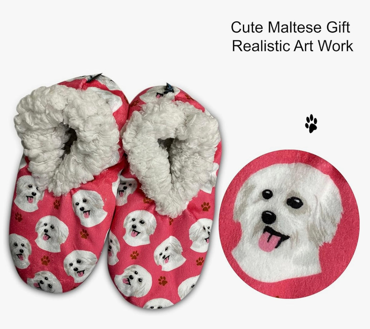 COMFIES BRAND Ladies MALTESE DOG NON-SKID SLIPPERS - Novelty Socks And Slippers