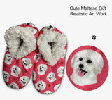 COMFIES BRAND Ladies MALTESE DOG NON-SKID SLIPPERS - Novelty Socks And Slippers