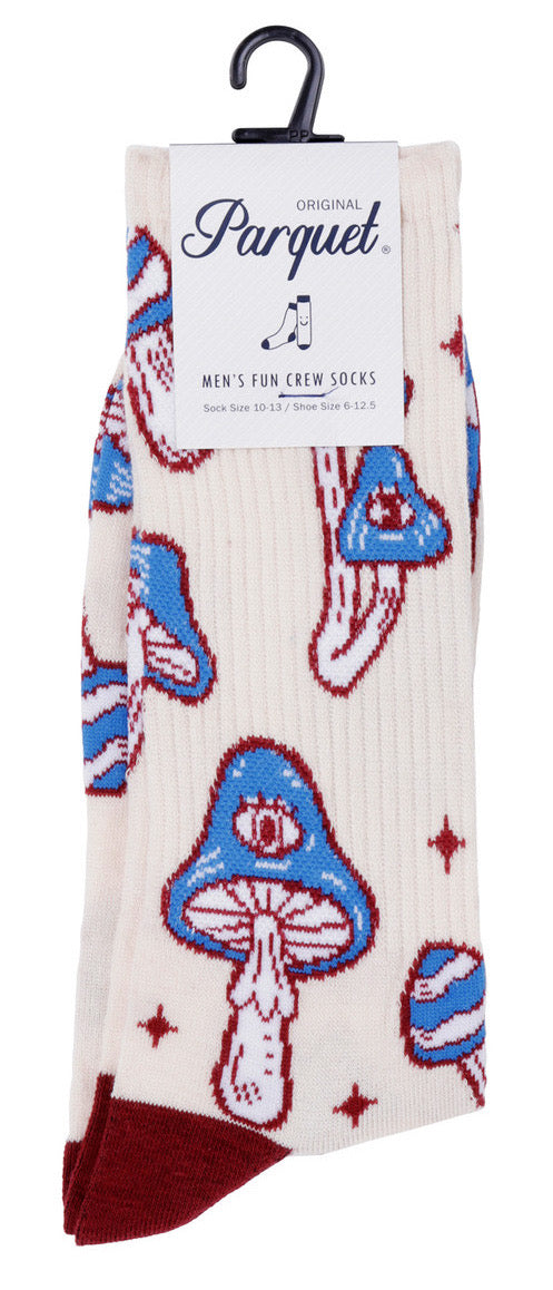 PARQUET Brand Men’s BLUE MUSHROOM Socks MUSHROOMS ALL OVER - Novelty Socks And Slippers